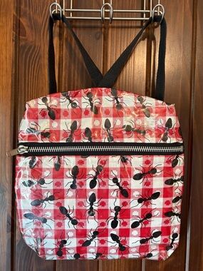 VTG 90s Picnic Ant Print Backpack Purse Denim Laminated Grunge Kitsch